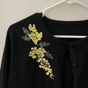 Black sweater with floral stitching! So unique and beautiful